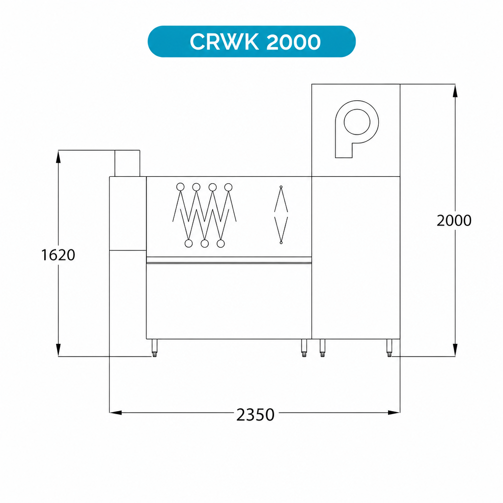 Korbdurchlaufspülmaschine CRWK2000 – 110 Körbe/h, Trocknung