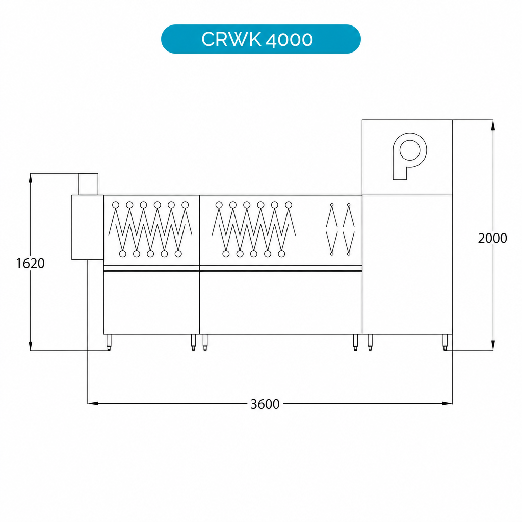 Korbdurchlaufspülmaschine CRWK4000 – 120/160/220 Körbe/h, Doppel-Nachspülung